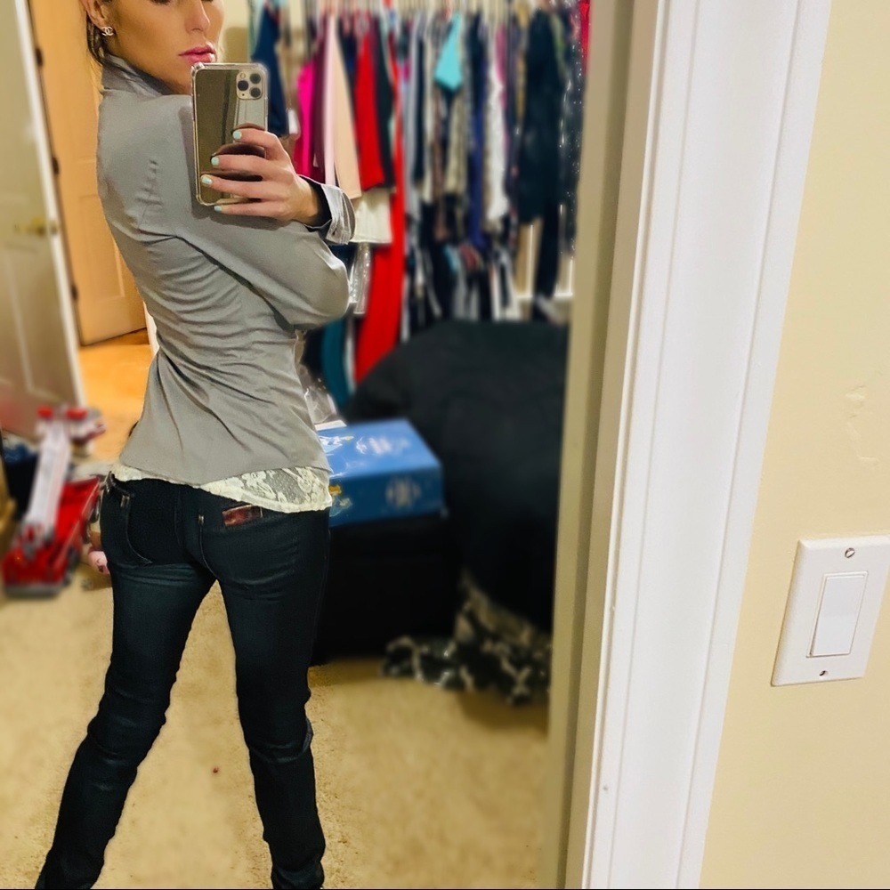 Express Gray Button Up Pleated Front Details Xs - image 8